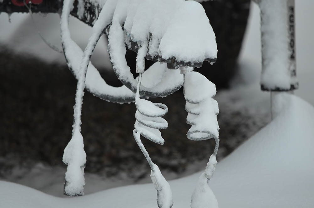 Snowy travel trailer