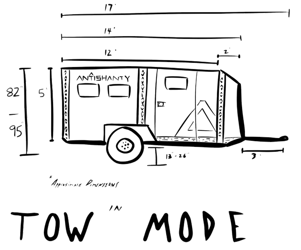 Approximate Tow Mode Dimensions of AntiShanty Travel Trailer