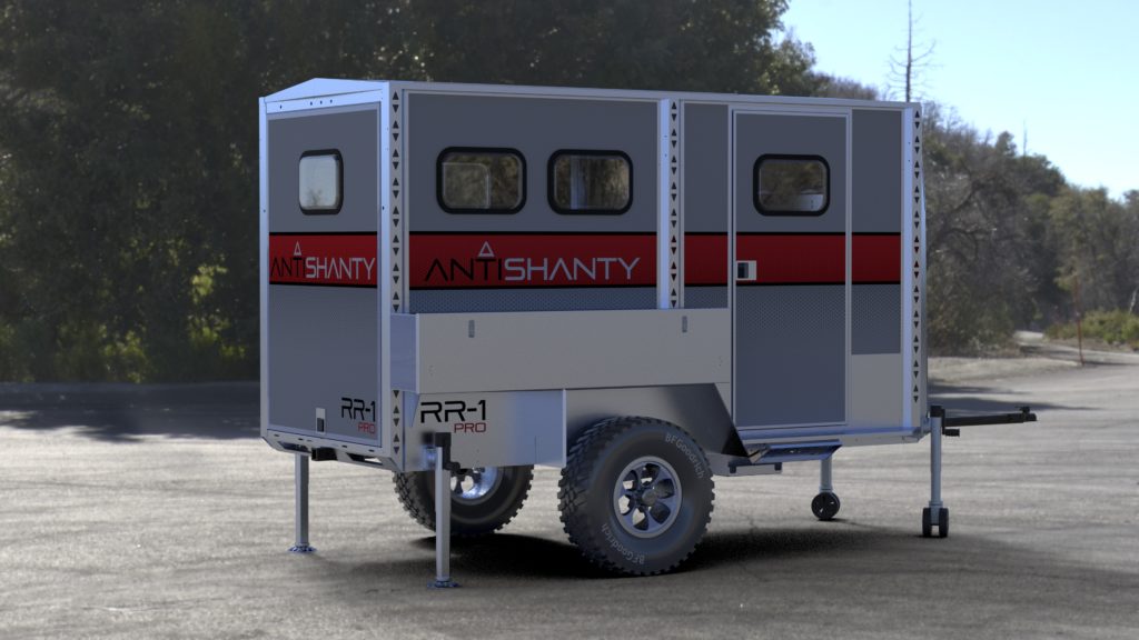 Rendering of the Antishanty RR-1 Pro, a rigid-roof counterpart to the travel trailer of the year for 2019